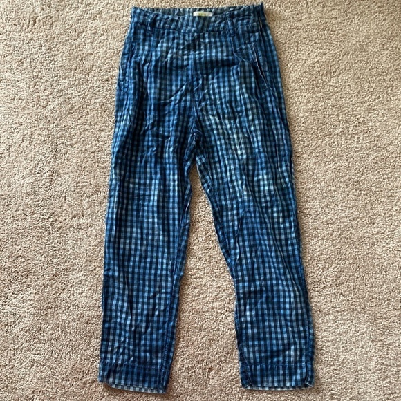 Anthropologie Maeve Avryl Bleached Slim Blue Checkered Plaid Pants - Picture 5 of 8